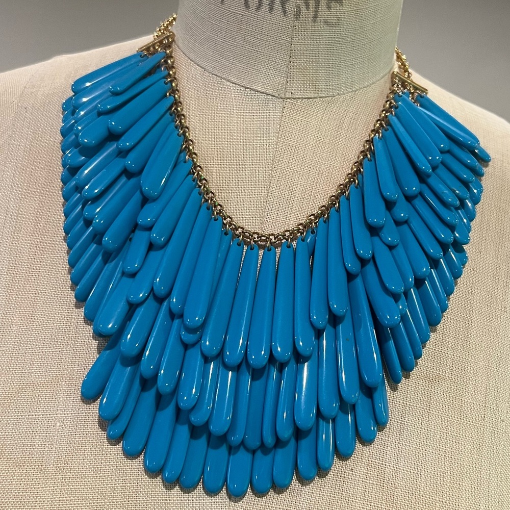 Joan Rivers QVC Triple Layered Blue Turquoise Statement Necklace Cruise Resort